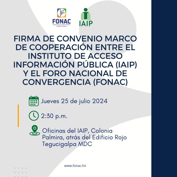 Firma de convenio marco de cooperación entre el IAIP y el FONAC 