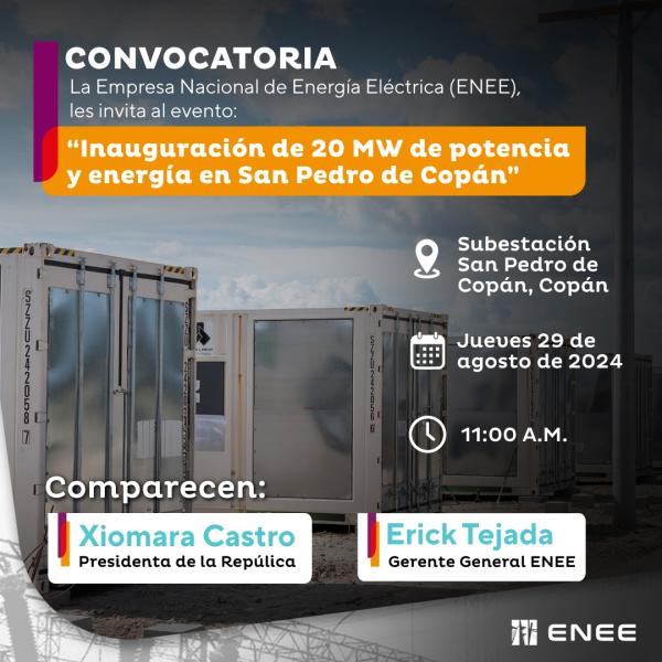 Inauguración de 20 MW de energía y potencia en San Pedro de Copán