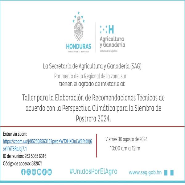 SAG: Taller para la elaboración de recomendaciones técnicas de acuerdo con la perspectiva climática para la siembra de postrera 2024 