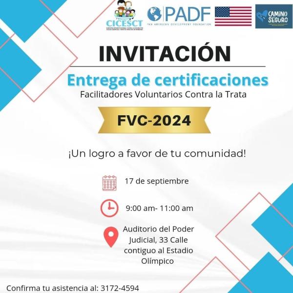 Entrega de Certificaciones a Facilitadores Voluntarios Contra la Trata "FVC-2024"