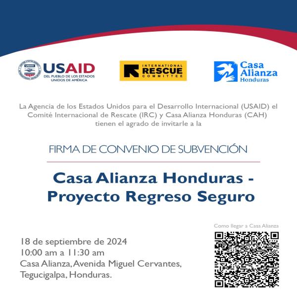 Firma de Convenio de subvención del Proyecto Casa Alianza  