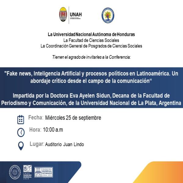 Conferencia: Fake News, IA y procesos políticos en Latinoamérica. Un abordaje crítico desde el campo de la comunicación 