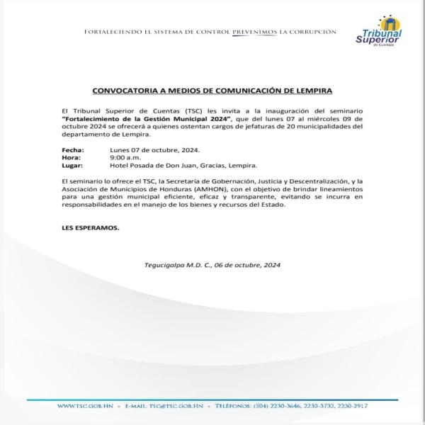 Inauguración del Seminario Fortalecimiento de la Gestión Municipal 2024 – Lempira 