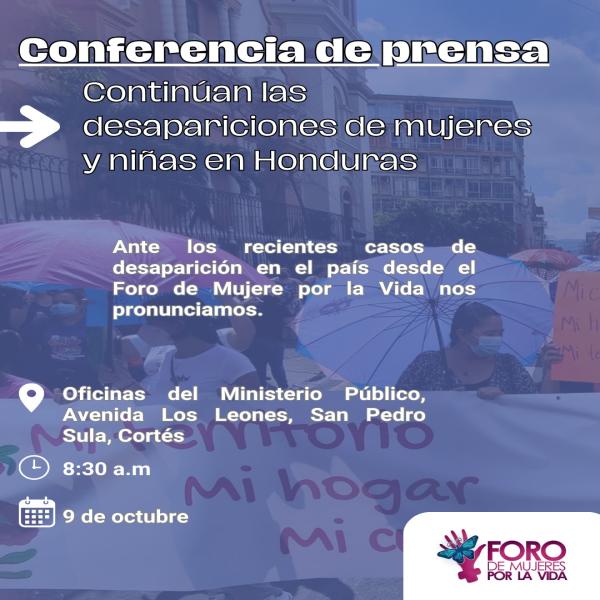 Conferencia de Prensa: Continúan las desapariciones de mujeres y niñas en Honduras 