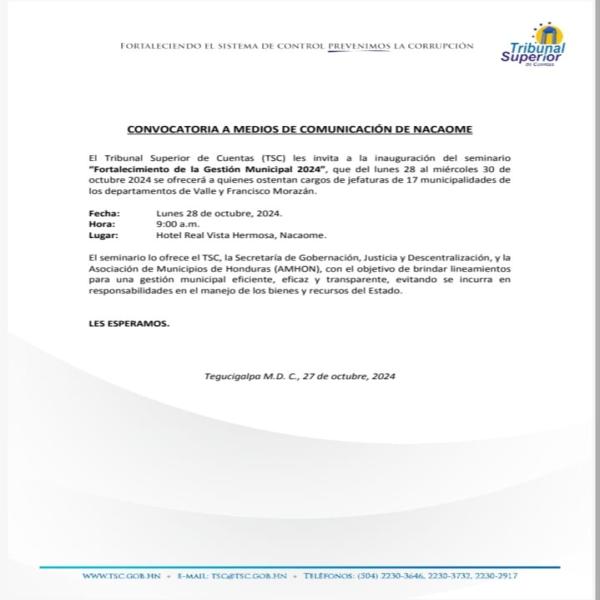 TSC: inauguración del Seminario Fortalecimiento de la Gestión Municipal 2024 – Valle 