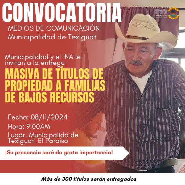 INA y la Municipalidad de Texiguat entregan títulos de propiedad 