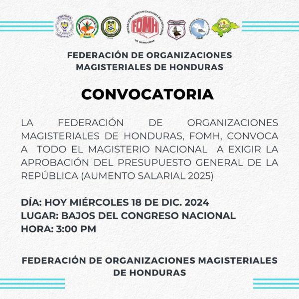 FOMH: Plantón exigiendo la aprobacipon del Presupuesto 2025