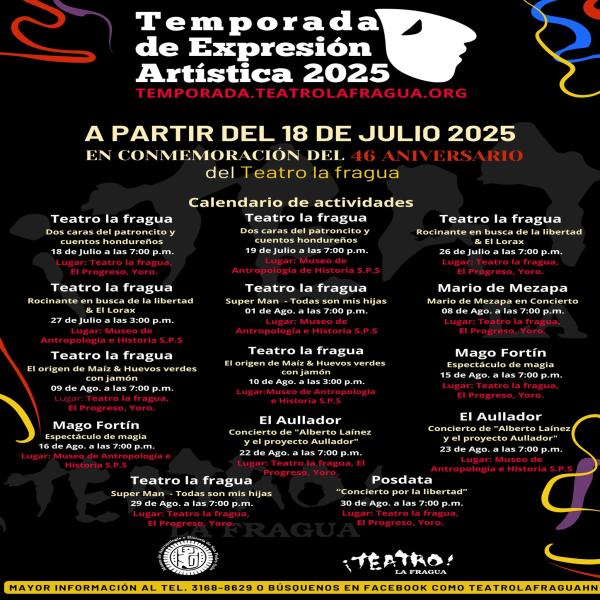 Calendario oficial de la Temporada de Expresión Artística 2025, en conmemoración del 46.º aniversario de Teatro La Fragua