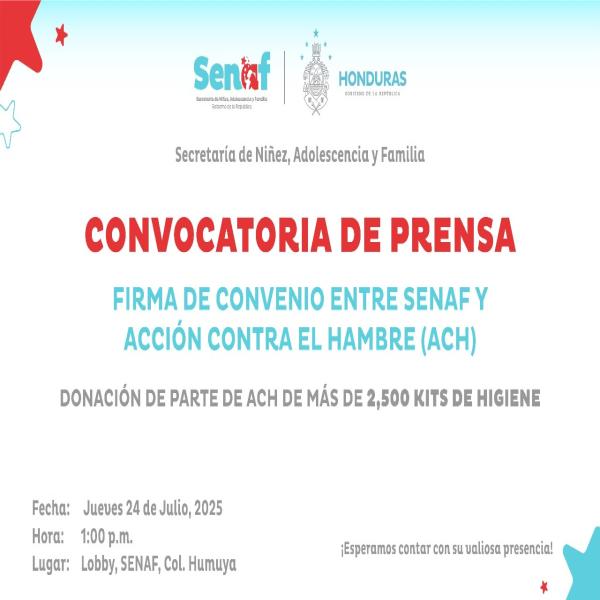 SENAF y Acción Contra el Hambre firman alianza por la niñez y las familias en Honduras