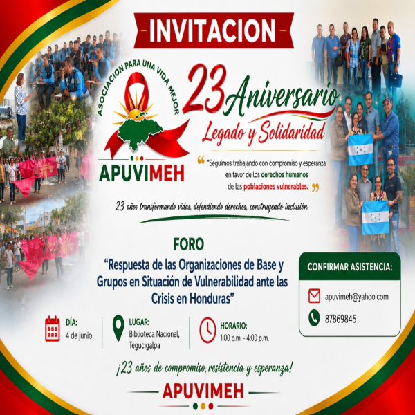 Invitación: APUVIMEH “23 aniversario de legado y solidaridad”