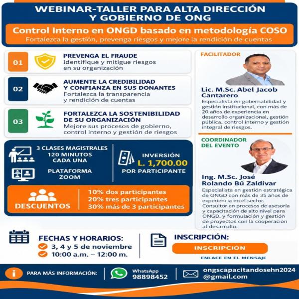 Webinar-taller “Control Interno en ONGD basado en la metodología COSO